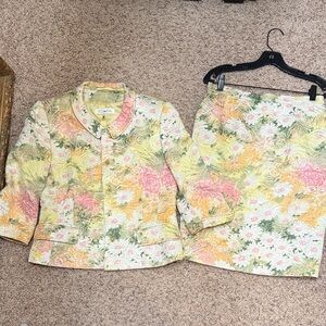 ESCADA Floral Blazer and skirt SET in Pink, Yellow, and Green